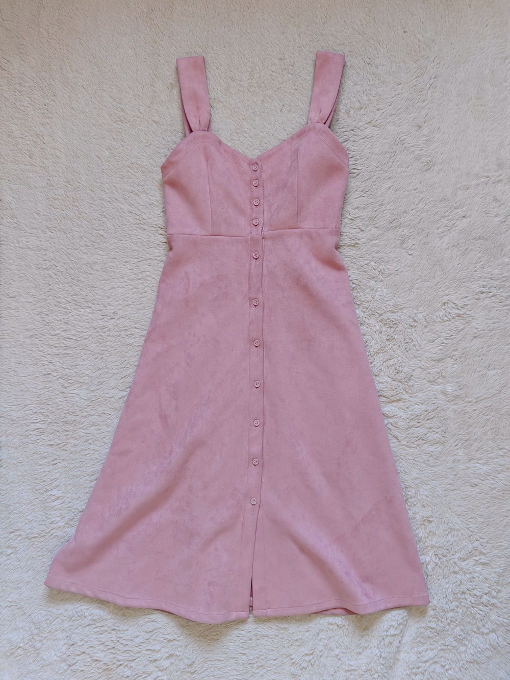 Stay Calm Stay Kawaii | Blush Pink Velour Midi Dress | S | Cottagecore Coquette - Picture 3 of 4